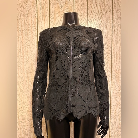 Black Lacey Eyelet Zip-up Top - Picture 3 of 4